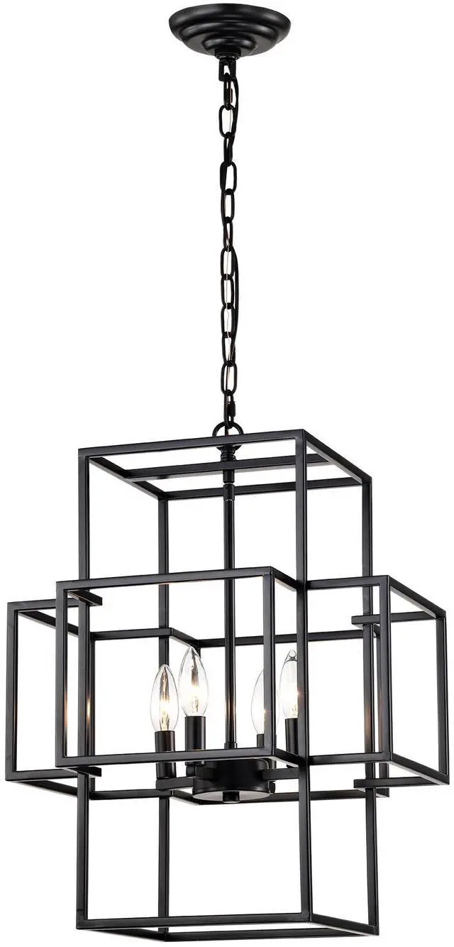 Main image of 4-Light Metal Lantern Tiered Pendant Hanging Light Fixtures, industrial Farmhouse Adjustable Height Chandeliers for Dining Room Hallway Foyer Entryway--Matte Black (E12 Bulbs Not included)