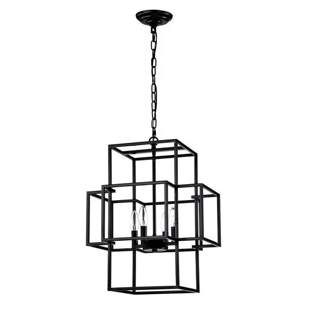 Alt view image 4 of 7 - 4-Light Metal Lantern Tiered Pendant Hanging Light Fixtures, industrial Farmhouse Adjustable Height Chandeliers for Dining Room Hallway Foyer Entryway--Matte Black (E12 Bulbs Not included)