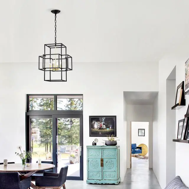 Alt view image 6 of 7 - 4-Light Metal Lantern Tiered Pendant Hanging Light Fixtures, industrial Farmhouse Adjustable Height Chandeliers for Dining Room Hallway Foyer Entryway--Matte Black & Gold (E12 Bulbs Not included)