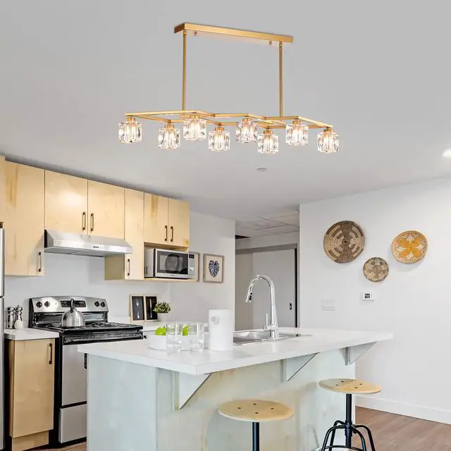 Alt view image 3 of 7 - Crystal Chandelier for Dining Room, 8-Light Kitchen Chandelier Light Fixture Modern Metal industrial Chandeliers for Farmhouse Entryway Living Room--Matte Gold (8*G9 Bulbs included)
