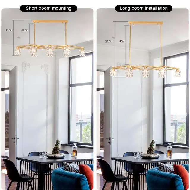 Alt view image 5 of 7 - Crystal Chandelier for Dining Room, 8-Light Kitchen Chandelier Light Fixture Modern Metal industrial Chandeliers for Farmhouse Entryway Living Room--Matte Gold (8*G9 Bulbs included)
