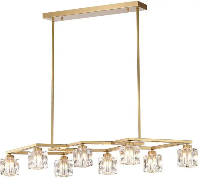 Main image of Crystal Chandelier for Dining Room, 8-Light Kitchen Chandelier Light Fixture Modern Metal industrial Chandeliers for Farmhouse Entryway Living Room--Matte Gold (8*G9 Bulbs included)