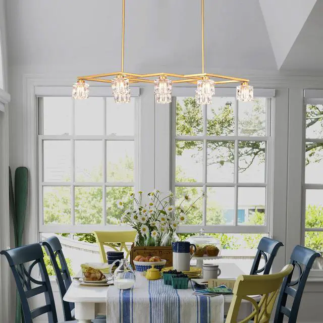 Alt view image 4 of 7 - Crystal Chandelier for Dining Room, 8-Light Kitchen Chandelier Light Fixture Modern Metal industrial Chandeliers for Farmhouse Entryway Living Room--Matte Gold (8*G9 Bulbs included)