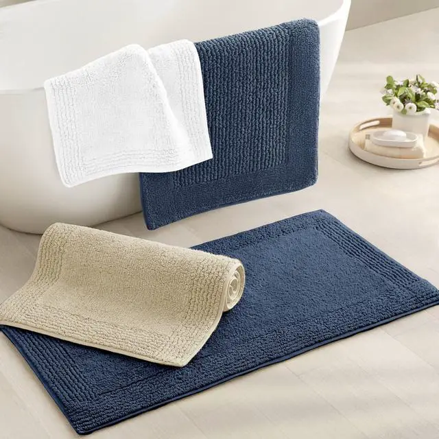 Alt view image 3 of 7 - 1 PCS 17x24" 100% Cotton Tufted 3000 GSM Reversible Bath Rug Grey