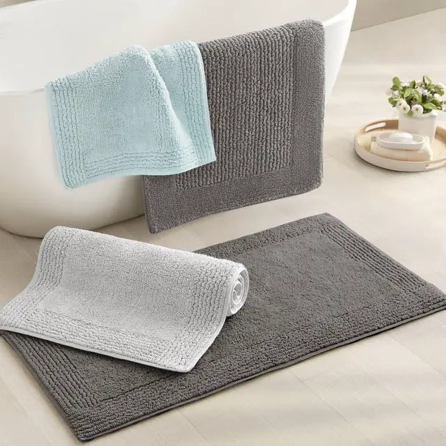 Alt view image 2 of 7 - 1 PCS 17x24" 100% Cotton Tufted 3000 GSM Reversible Bath Rug Grey
