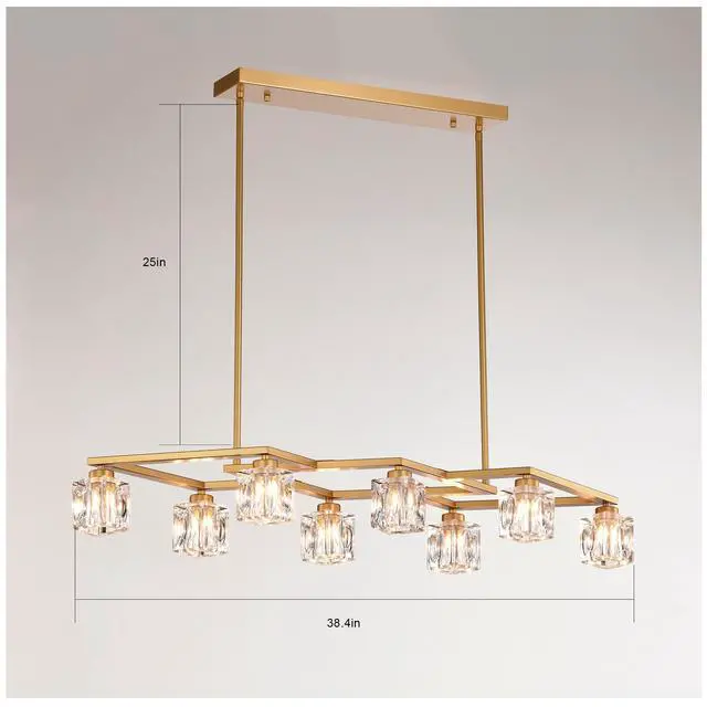 Alt view image 6 of 7 - Crystal Chandelier for Dining Room, 8-Light Kitchen Chandelier Light Fixture Modern Metal industrial Chandeliers for Farmhouse Entryway Living Room--Matte Gold (8*G9 Bulbs included)