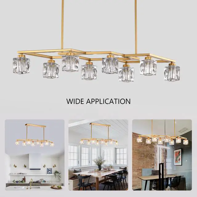 Alt view image 7 of 7 - Crystal Chandelier for Dining Room, 8-Light Kitchen Chandelier Light Fixture Modern Metal industrial Chandeliers for Farmhouse Entryway Living Room--Matte Gold (8*G9 Bulbs included)