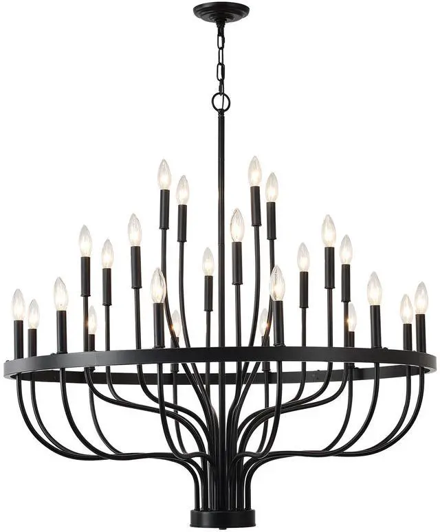 Main image of 24-Light Black Chandelier industrial Iron Candle Chandelier Modern Suspended Farmhouse Chandeliers Pendant Light Fixtures for Dining Room Bedroom Living Room Kitchen Island Foyer E12 Bulb (No include)