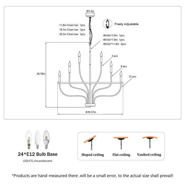 Alt view image 3 of 7 - 24-Light Black Chandelier industrial Iron Candle Chandelier Modern Suspended Farmhouse Chandeliers Pendant Light Fixtures for Dining Room Bedroom Living Room Kitchen Island Foyer E12 Bulb (No include)
