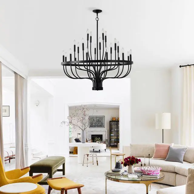 Alt view image 4 of 7 - 24-Light Black Chandelier industrial Iron Candle Chandelier Modern Suspended Farmhouse Chandeliers Pendant Light Fixtures for Dining Room Bedroom Living Room Kitchen Island Foyer E12 Bulb (No include)
