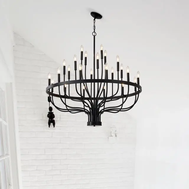 Alt view image 5 of 7 - 24-Light Black Chandelier industrial Iron Candle Chandelier Modern Suspended Farmhouse Chandeliers Pendant Light Fixtures for Dining Room Bedroom Living Room Kitchen Island Foyer E12 Bulb (No include)