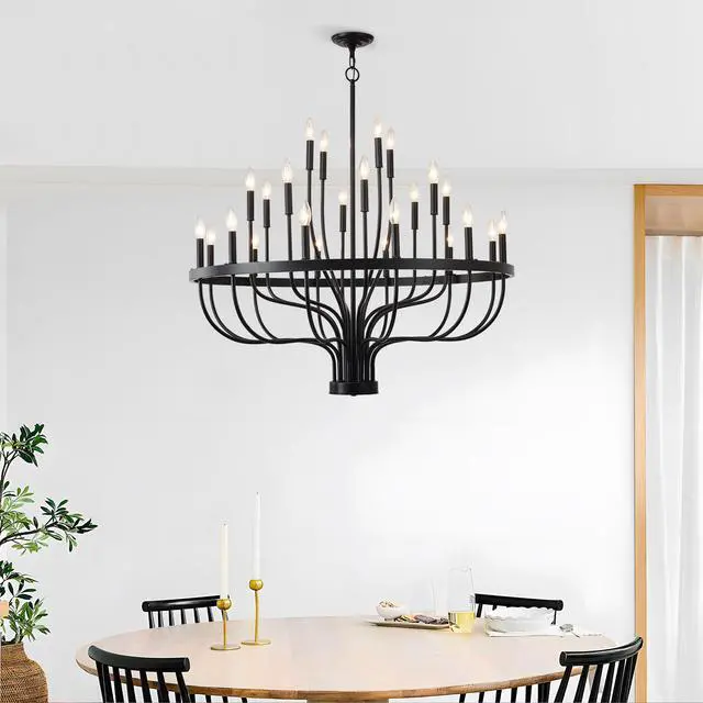 Alt view image 6 of 7 - 24-Light Black Chandelier industrial Iron Candle Chandelier Modern Suspended Farmhouse Chandeliers Pendant Light Fixtures for Dining Room Bedroom Living Room Kitchen Island Foyer E12 Bulb (No include)