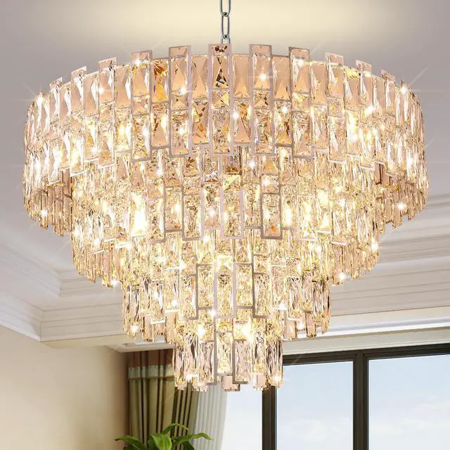 Main image of Chrome Luxury Crystal Chandelier for Dining Room, 32-inch Modern Ceiling Light, French Empire Style with Premium K9 Crystals, Elegant Chrome Finish, Perfect for Living Room Or Bedroom, 21-Light Fixtur