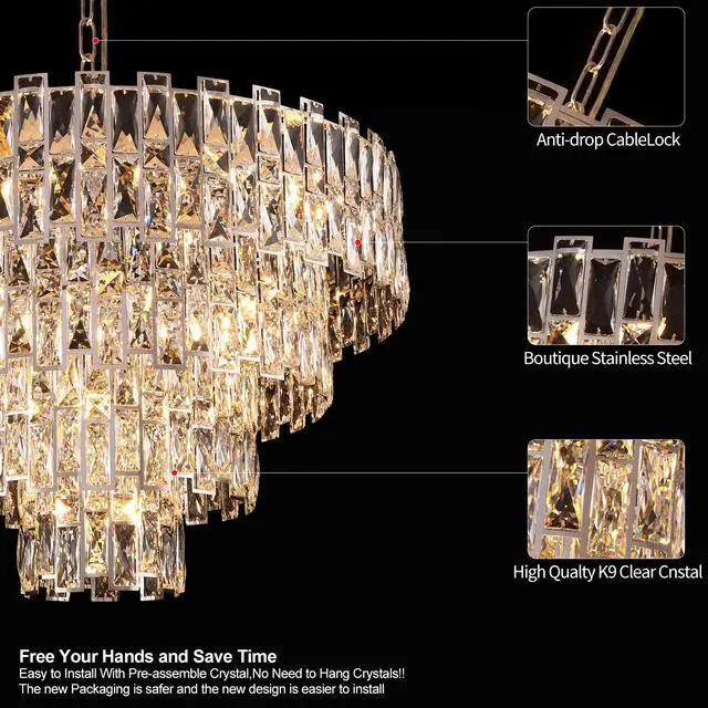 Alt view image 3 of 6 - Chrome Luxury Crystal Chandelier for Dining Room, 32-inch Modern Ceiling Light, French Empire Style with Premium K9 Crystals, Elegant Chrome Finish, Perfect for Living Room Or Bedroom, 21-Light Fixtur