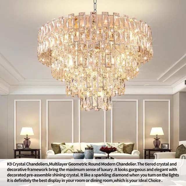 Alt view image 6 of 6 - Chrome Luxury Crystal Chandelier for Dining Room, 32-inch Modern Ceiling Light, French Empire Style with Premium K9 Crystals, Elegant Chrome Finish, Perfect for Living Room Or Bedroom, 21-Light Fixtur