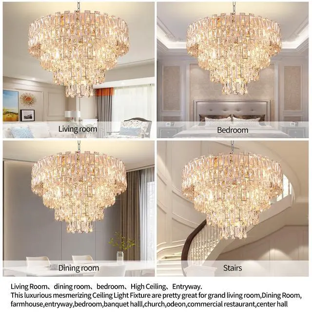 Alt view image 4 of 6 - Chrome Luxury Crystal Chandelier for Dining Room, 32-inch Modern Ceiling Light, French Empire Style with Premium K9 Crystals, Elegant Chrome Finish, Perfect for Living Room Or Bedroom, 21-Light Fixtur