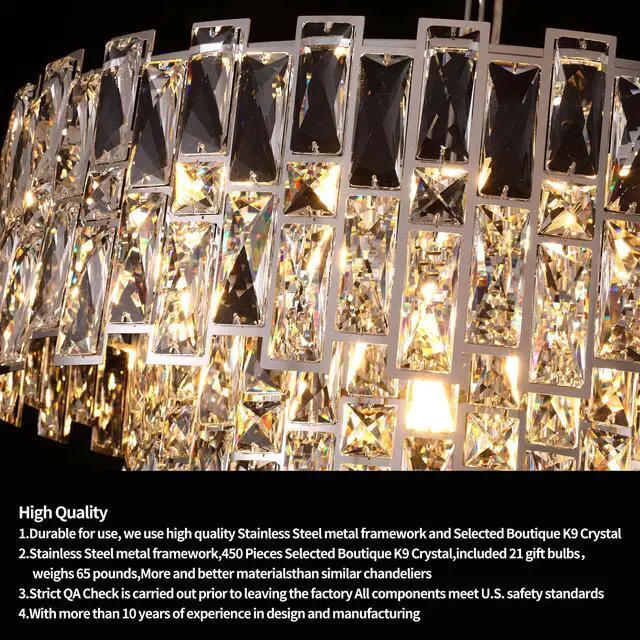 Alt view image 2 of 6 - Chrome Luxury Crystal Chandelier for Dining Room, 32-inch Modern Ceiling Light, French Empire Style with Premium K9 Crystals, Elegant Chrome Finish, Perfect for Living Room Or Bedroom, 21-Light Fixtur