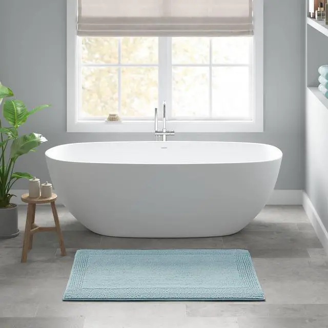 Main image of 1 PCS 24x44" 100% Cotton Tufted 3000 GSM Reversible Bath Rug Blue