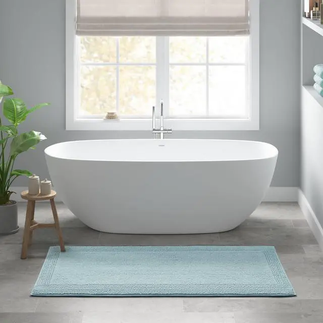 Main image of 1 PCS 24x60" 100% Cotton Tufted 3000 GSM Reversible Bath Rug Blue