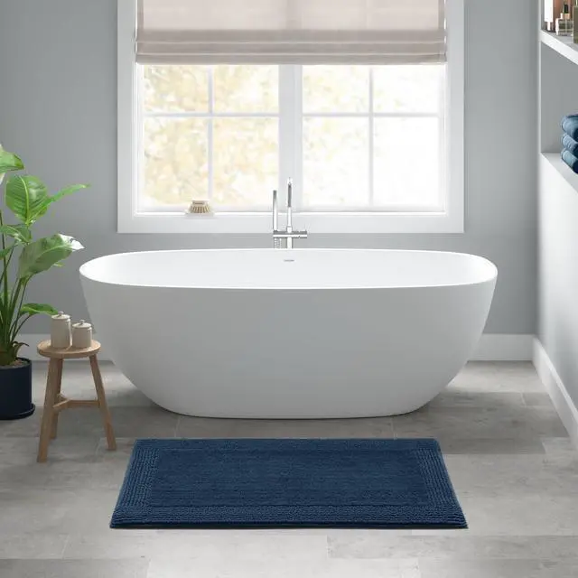 Alt view image 4 of 7 - 1 PCS 24x72" 100% Cotton Tufted 3000 GSM Reversible Bath Rug Navy