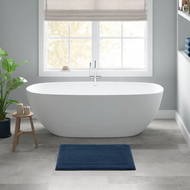 Main image of 1 PCS 17x24" 100% Cotton Tufted 3000 GSM Reversible Bath Rug Navy