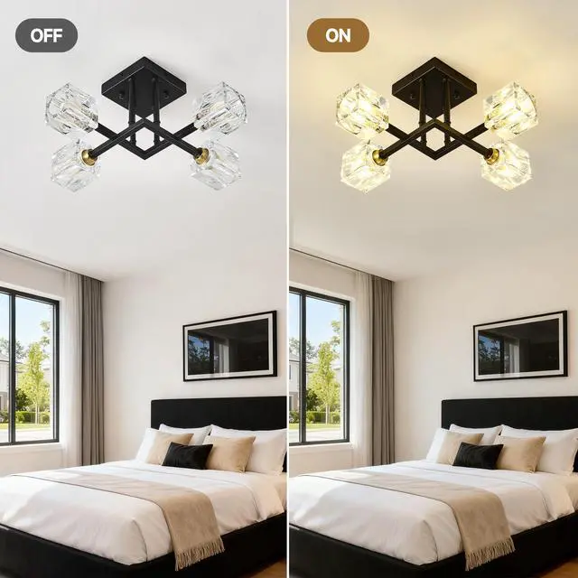 Alt view image 7 of 7 - Modern Luxurious Crystal Ceiling Light, 4 Lights (Bo included Bulb) Modern Crystal Ceiling Light for Dining Room, Pendant Lamp Ceiling Lighting for Living Bedroom Hall Balcony --Matte Black
