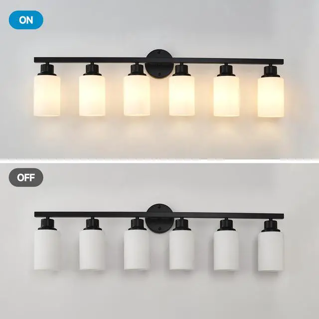Alt view image 7 of 7 - 6-Light Matte Black Wall Lamps with White Glass Shades (No Bulbs) Sconce Lighting for Bedroom Living Room