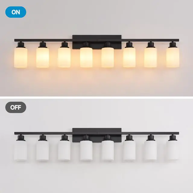 Alt view image 7 of 7 - Wall Lamp 8-Light ,Bathroom Vanity Light, Matte Black Bathroom Light Fixtures, Modern Wall Light with Glass Shade, Wall Sconce Lighting for Bedroom Living Room(No included Bulbs)-E26