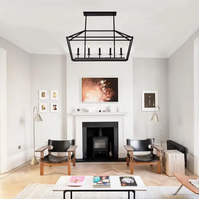 Alt view image 3 of 7 - 5-Light Farmhouse Kitchen Island Lighting,5 Light industrial Linear Chandelier for Dining Room Metal Matte Black Finish Hanging Pendant Light Fixture for Bedroom Living Room Hallway Conference Room