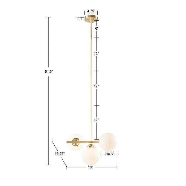 Alt view image 5 of 7 - 3-Light Chandelier with Frosted Glass Globe Bulbs