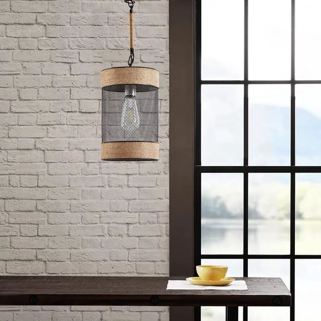 Main image of Natural Rope and Metal Mesh Cylinder Pendant