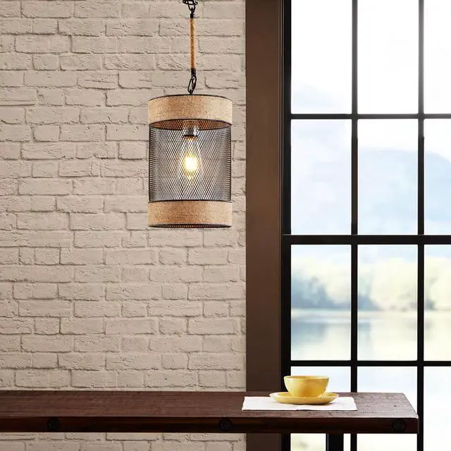 Alt view image 2 of 7 - Natural Rope and Metal Mesh Cylinder Pendant