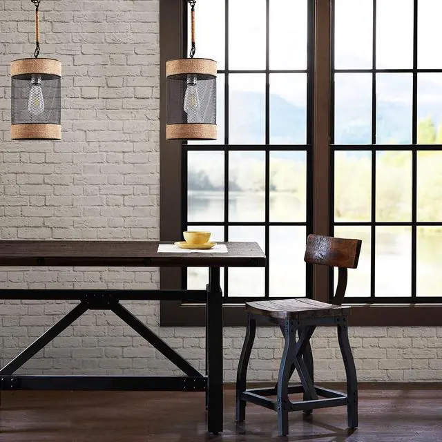 Alt view image 3 of 7 - Natural Rope and Metal Mesh Cylinder Pendant