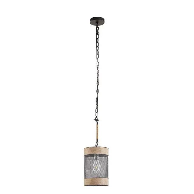Alt view image 6 of 7 - Natural Rope and Metal Mesh Cylinder Pendant