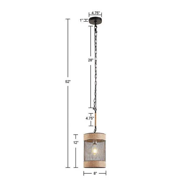 Alt view image 7 of 7 - Natural Rope and Metal Mesh Cylinder Pendant