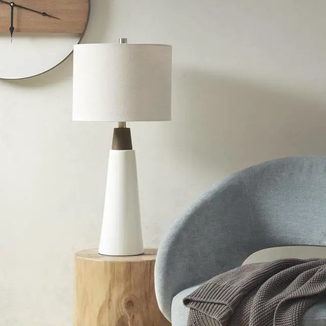 Main image of Triangular Ceramic and Wood Table Lamp