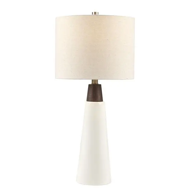 Alt view image 2 of 7 - Triangular Ceramic and Wood Table Lamp