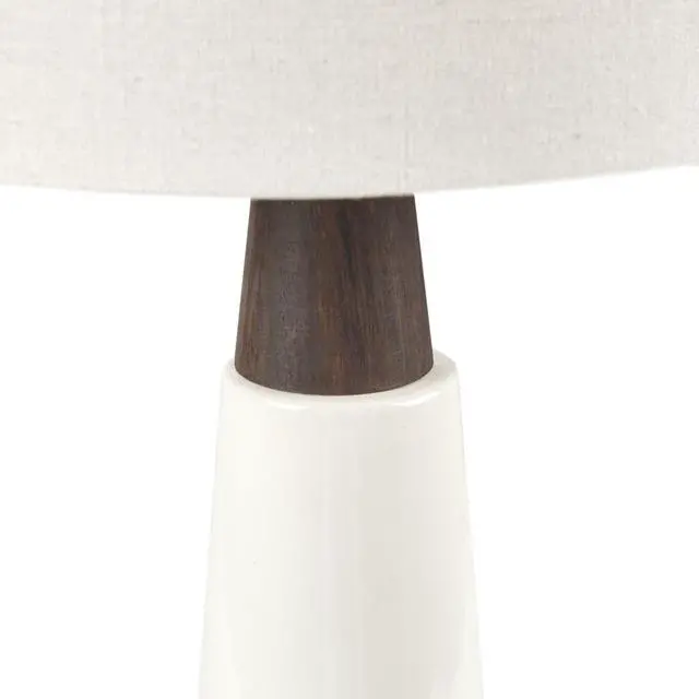 Alt view image 3 of 7 - Triangular Ceramic and Wood Table Lamp