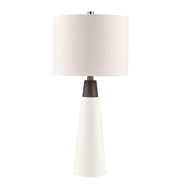Alt view image 7 of 7 - Triangular Ceramic and Wood Table Lamp