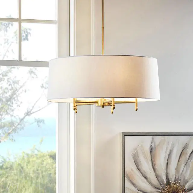 Alt view image 7 of 7 - 5-Light White Drum Shade Chandelier