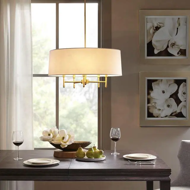 Alt view image 5 of 7 - 5-Light White Drum Shade Chandelier