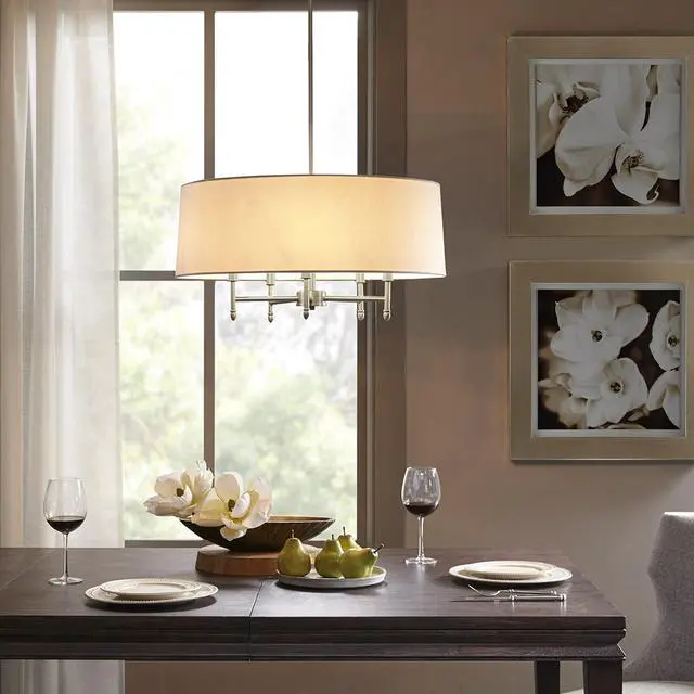 Alt view image 4 of 7 - 5-Light White Drum Shade Chandelier