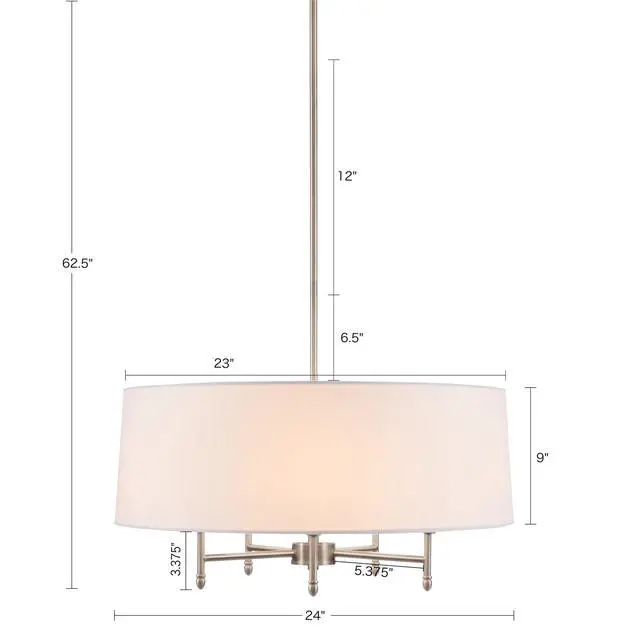 Alt view image 5 of 7 - 5-Light White Drum Shade Chandelier