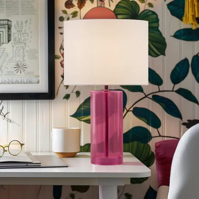 Alt view image 2 of 7 - Glass Table Lamp Pink See Below