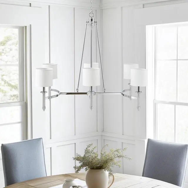 Main image of 6-Light Chandelier with Fabric Drum Shades Chrome See Below