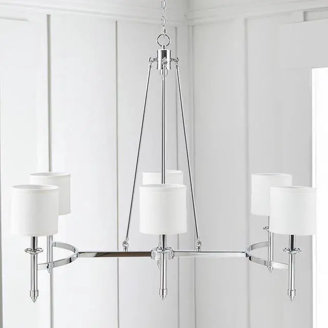 Alt view image 2 of 6 - 6-Light Chandelier with Fabric Drum Shades Chrome See Below