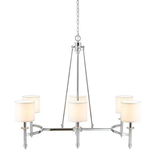 Alt view image 5 of 6 - 6-Light Chandelier with Fabric Drum Shades Chrome See Below