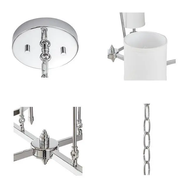 Alt view image 3 of 6 - 6-Light Chandelier with Fabric Drum Shades Chrome See Below