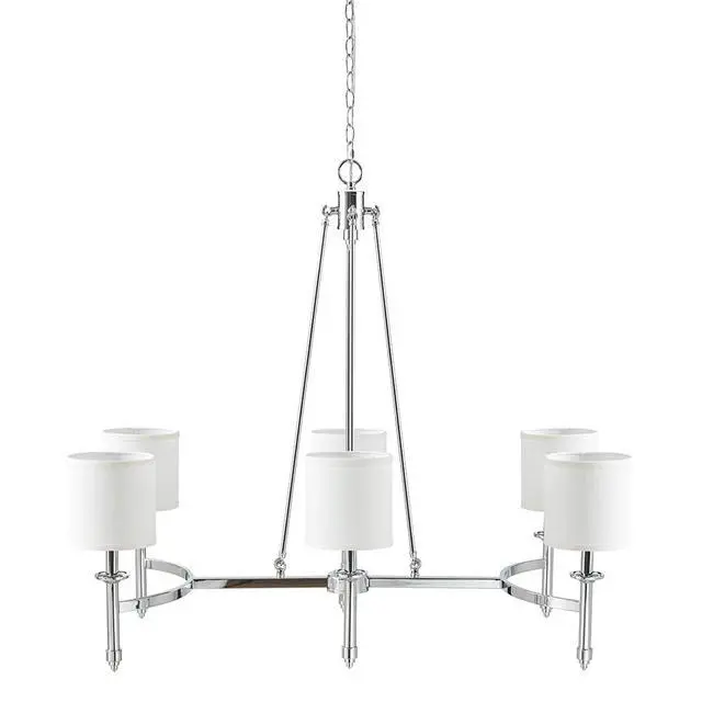 Alt view image 6 of 6 - 6-Light Chandelier with Fabric Drum Shades Chrome See Below
