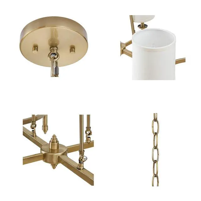 Alt view image 2 of 6 - 6-Light Chandelier with Fabric Drum Shades Antique Gold See Below